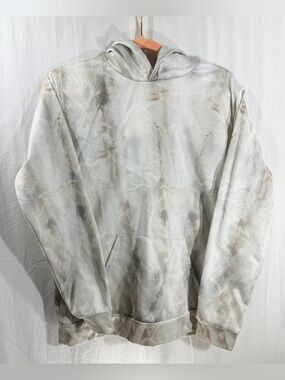 Men's Marble-Pattern Hooded Pullover Sweatshirt - Light Gray